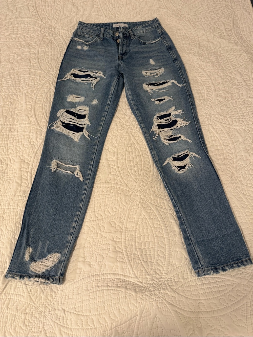 Flying Monkey Distressed Boyfriend Jeans - Blue